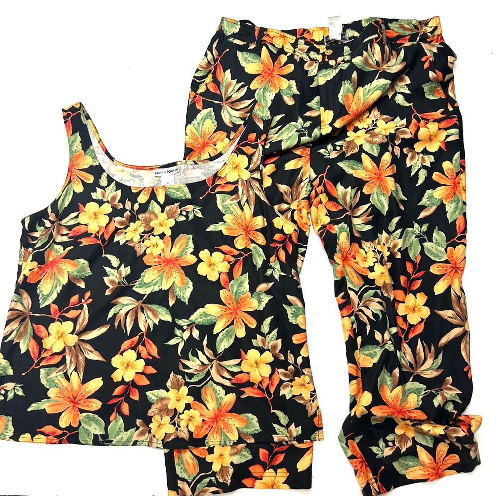 Vintage 90s Kriss Kross Silk Floral Tank Top and Pants Set
